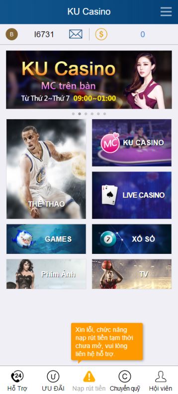 tài khoản kubet casino bị khóa nạp tiền